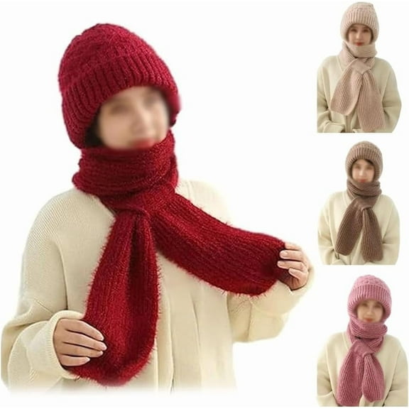 Friendlyk Winter Versatile Knitted Hooded Scarf for Women, Integrated Ear Protection Windproof Cap Scarf