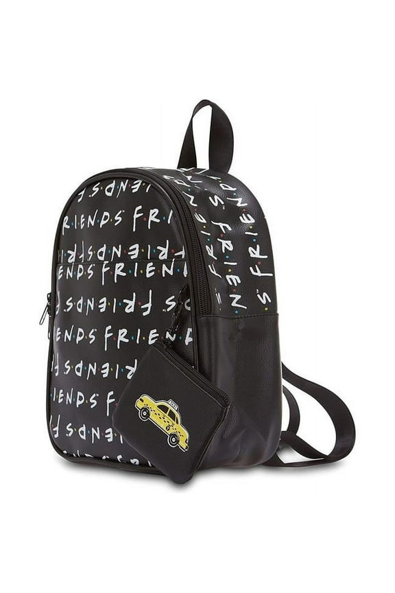 All Over Print Faux Leather 10.5" Womens Black Mini Backpack Purse With Coin Purse, 2-Piece Set