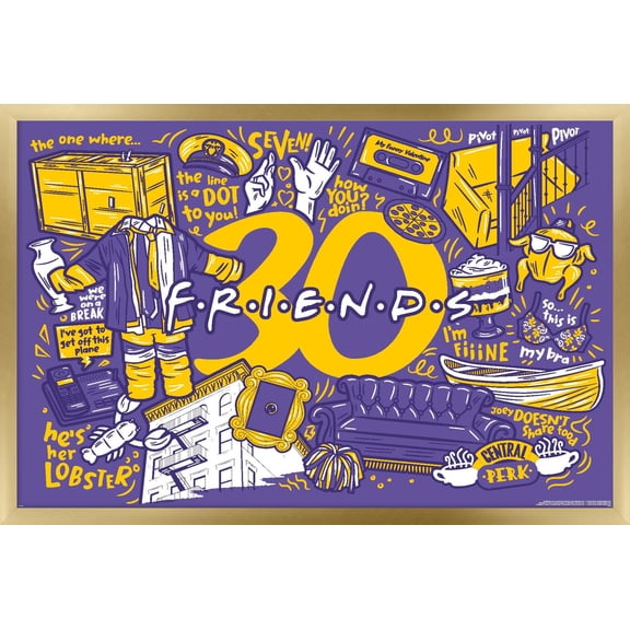 Friends 30th - Purple Wall Poster, 22.375" x 34" Framed