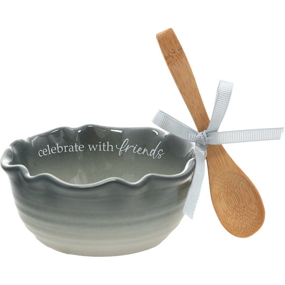 Pavilion Gift Company - Friends - 4.5" Ceramic Bowl with Bamboo Spoon