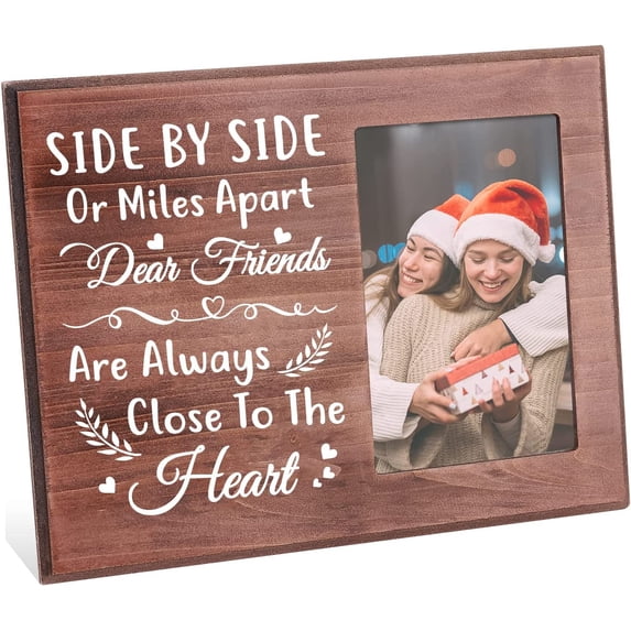 Friends are Always Close to Heart Wooden Friends Picture Frame 10x15cm with Words Rustic Wooden Wall Decor Unique Friend Gifts for Birthday Graduation Long Distance Friendship