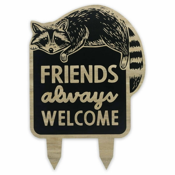 Friends Always Welcome Raccoon Metal Yard Stake for Front Lawn, Garden, or Back Yard
