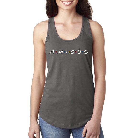 Friends Amigos Parody Pop Ladies Racerback Tank Top, Dark Grey, Medium
