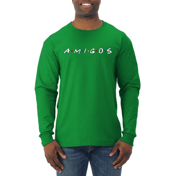Friends Amigos Parody Pop Mens Long Sleeve Shirt, Kelly, Large