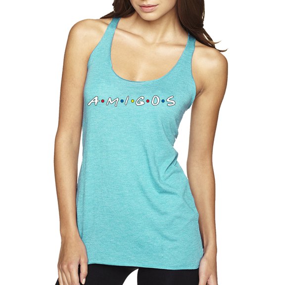 Friends Amigos Parody Pop Tri-Blend Racerback Tank Top, Tahiti Blue, Medium
