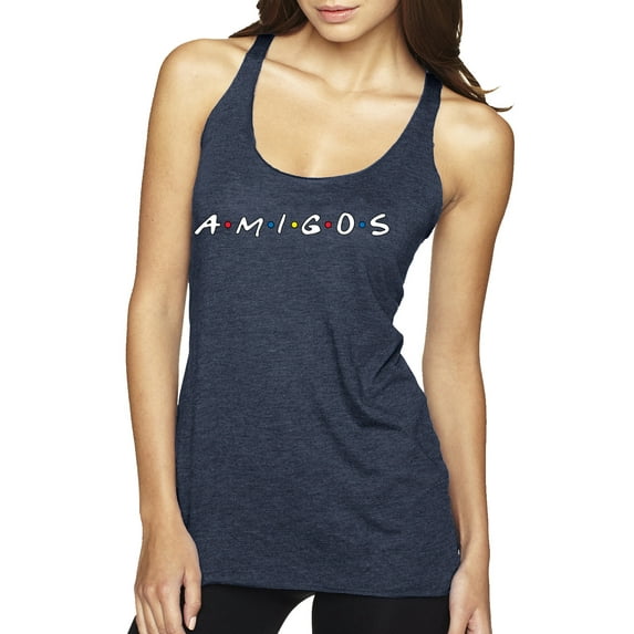 Friends Amigos Parody Pop Tri-Blend Racerback Tank Top, Vintage Navy, Medium
