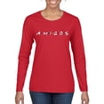 thumbnail image 1 of Friends Amigos Parody Pop Womens Graphic Long Sleeve T-Shirt, Red, Medium, 1 of 3