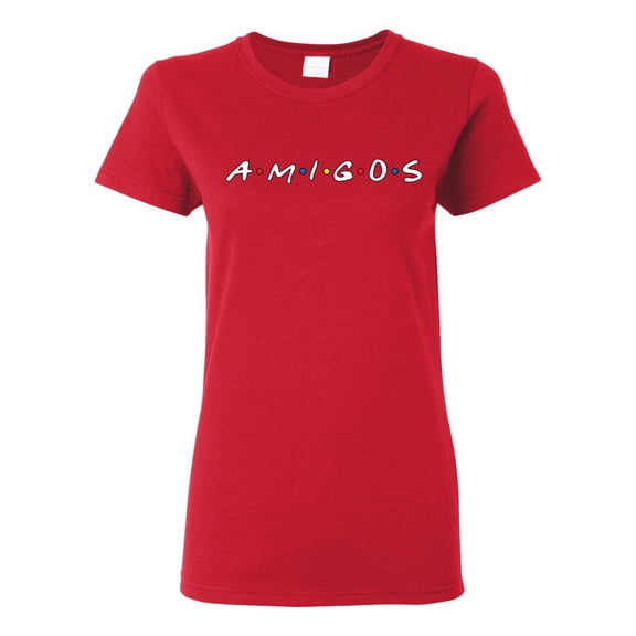 Friends Amigos Parody Pop Womens Graphic T-Shirt, Red, Large