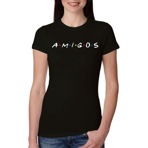 Friends Amigos Parody Pop Womens Slim Fit Junior Tee, Black, Large