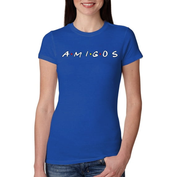 Friends Amigos Parody Pop Womens Slim Fit Junior Tee, Royal, 2XL
