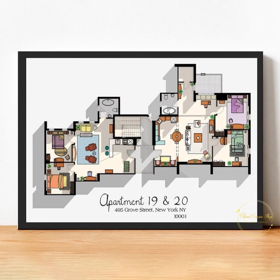 Friends Apartment Floor Plan Poster, Unframed Paper Poster 16x20in