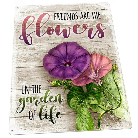 Friends Are the Flowers 9"x12" Metal Sign, Wall Decor for Porch, Patio, or Deck