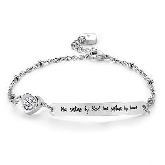 Friends Bracelet Bangle Friend Jewelry Friendship Gift "Not Sisters By But Sisters By Heart" Bracelets Jewelry(Silver)