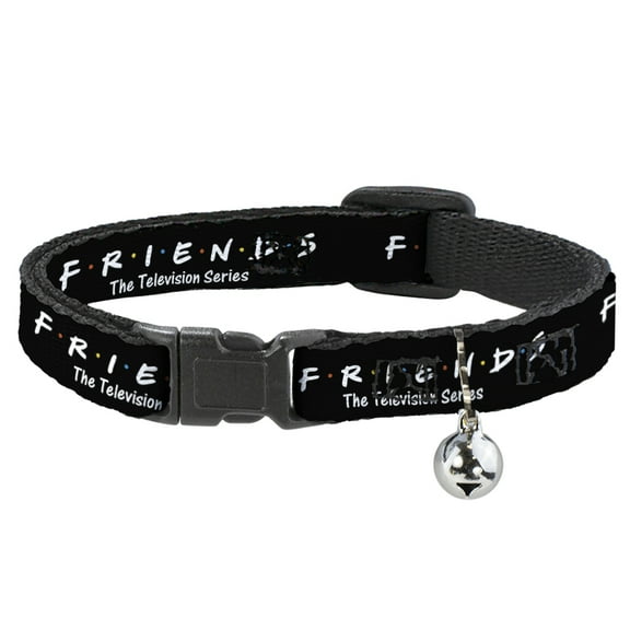 Friends Breakaway Cat Collar With Bell, Plastic Clip, Easy Adjustable, Friends The Television Series Logo Black White Multi Color, 8.5 to 12 Inches 0.5 Inch Wide