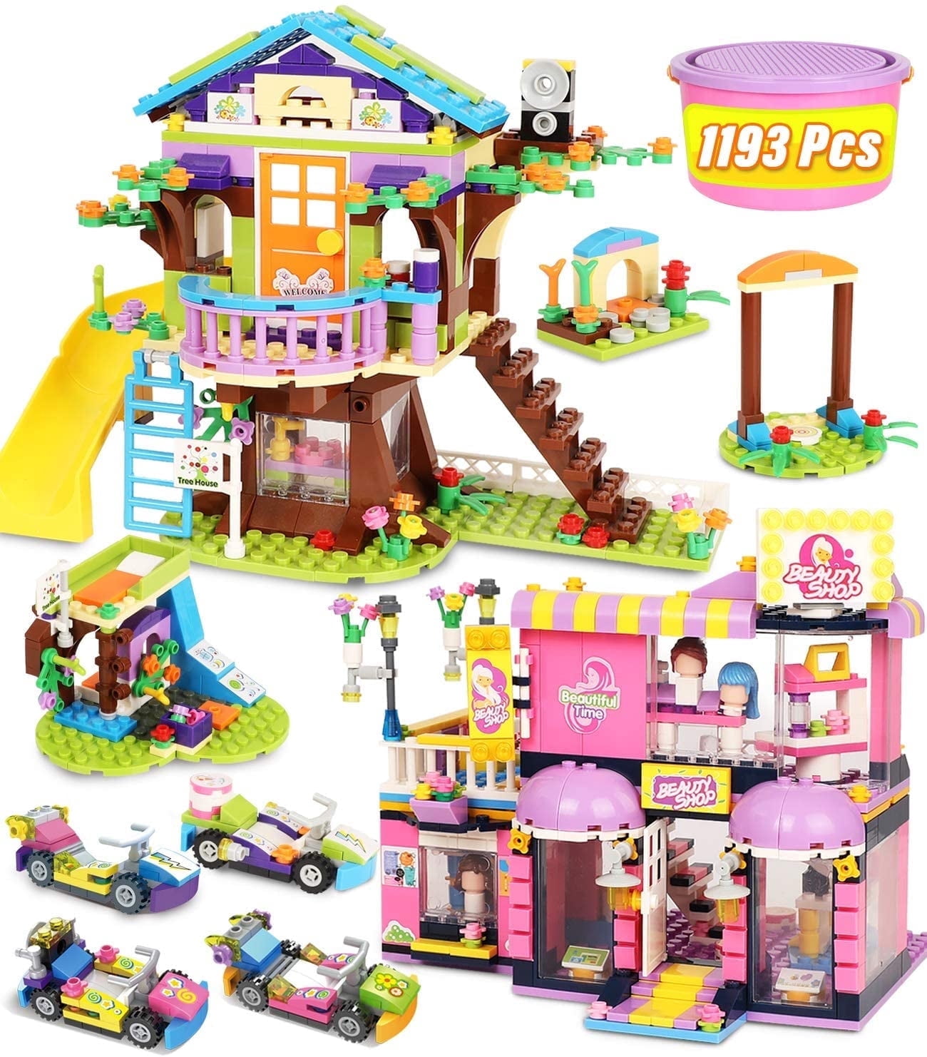 Friends Building Blocks Kit, 1193 Pcs ENP Building Toy for Kids, Tree House Hair Salon Stem Toy, Gifts for Boys Girls Ages 6-12