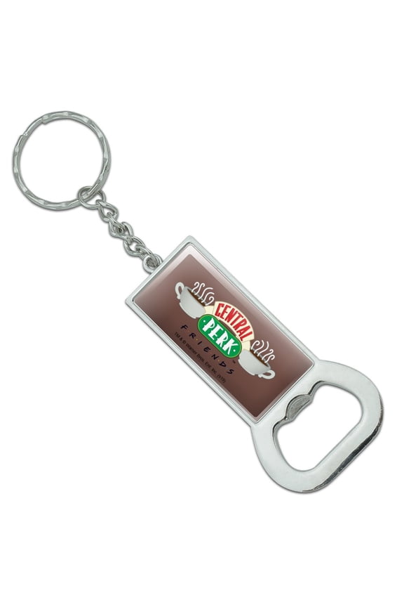 Friends Central Perk Logo Keychain Rectangle Chrome Plated Metal Bottle Cap Opener