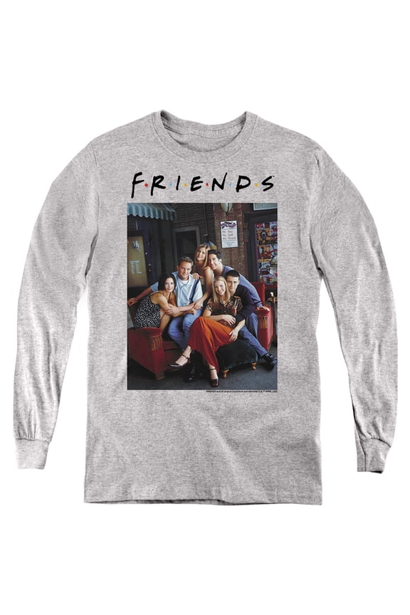 Friends Characters 1 Kids Long Sleeve T Shirt (Large) for Youth Boys and Girls, Athletic Heather
