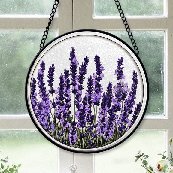 Friends Christmas Gift - Lavender Texas Bluebonnet Stained Glass Hanging Ornament - Joy to the World Christmas Tree Decor, Holiday Gift for Mom, Dad, Friends, Family