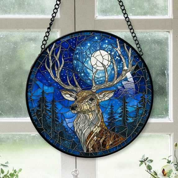 Friends Christmas Gift - Majestic Deer in A Mysticest Christmas Stained Glass Hanging Ornament - Bright Xmas Tree Decoration, Perfect Holiday Gift for Family & Friends