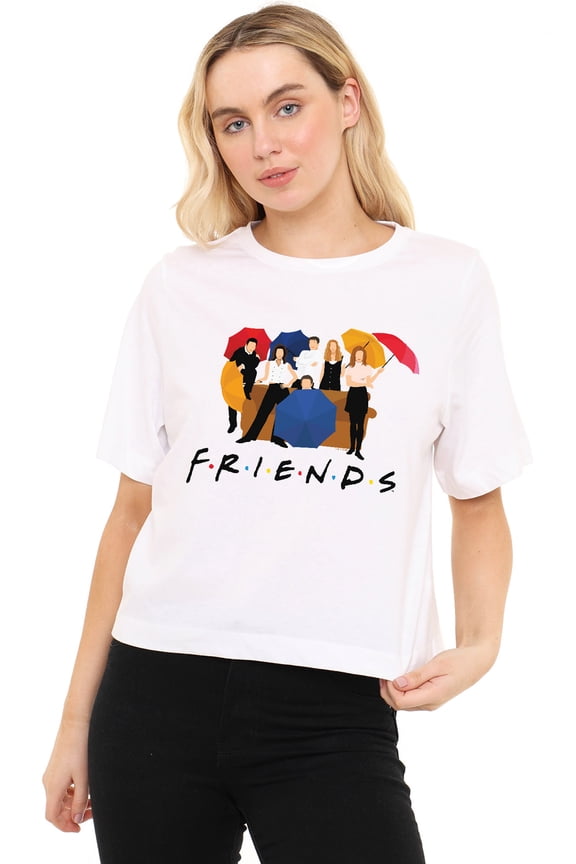 Friends Color Cut Out Women's Boxy Cropped T-Shirt Casual Graphic Tee