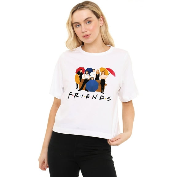 Friends Color Cut Out Women's Boxy Cropped T-Shirt Casual Graphic Tee