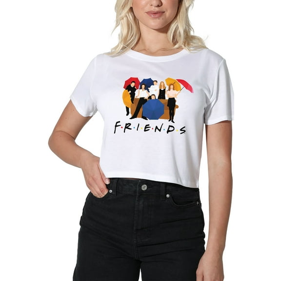 Friends Color Cut Out Women's Crop Top T-Shirt, White, Large