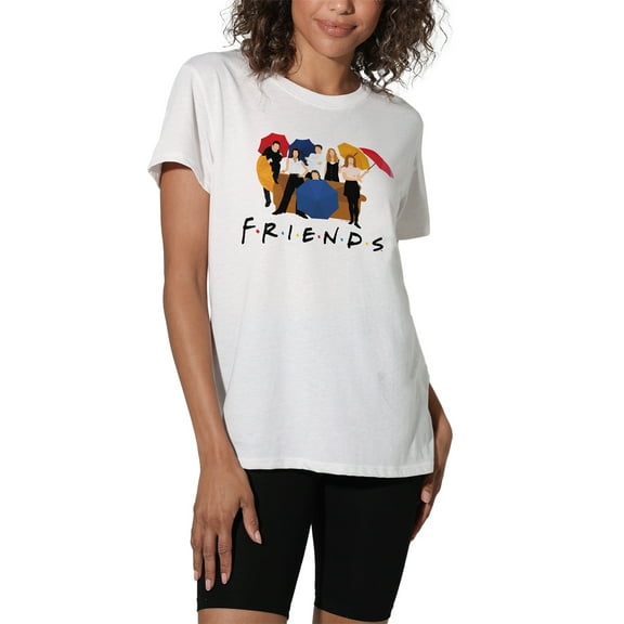 Friends Color Cut Out Women's Loose T-Shirt, White, 2X-Large
