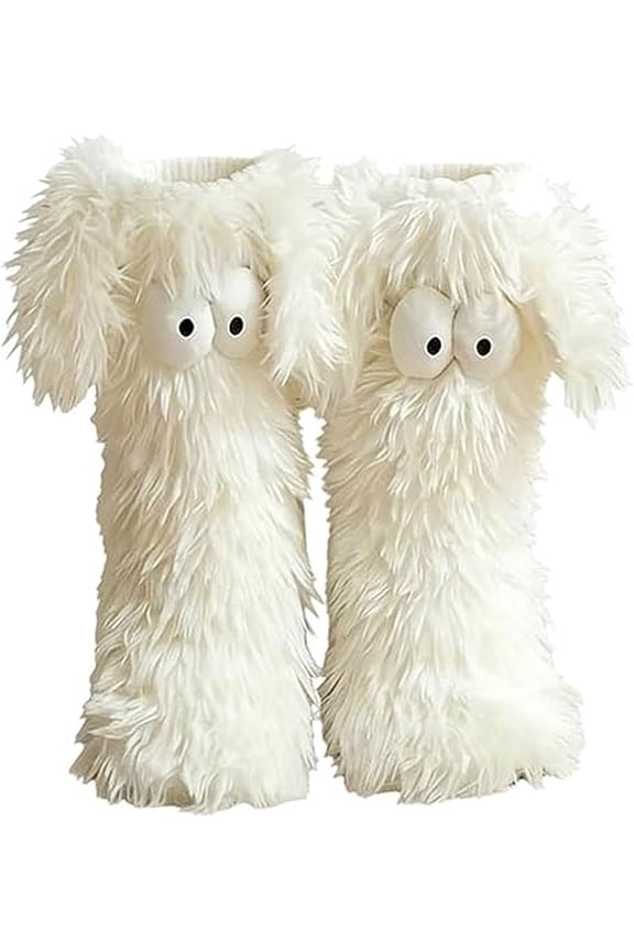 Friends Cozy Socks, Women's Winter Warm Fuzzy Non-Slip Slipper Socks with Cute Big Eyes, Winter Home Socks(1pcs-Cute pet white)