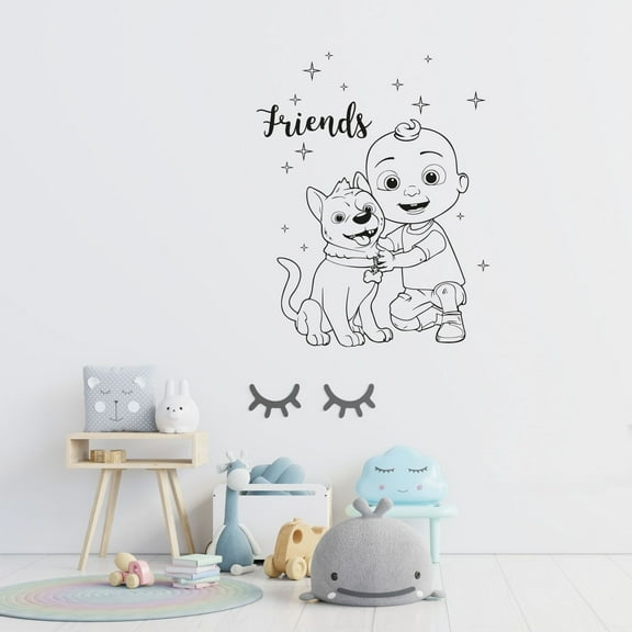 Friends Cute JJ And Bingo Dog Friends Cocomelon JJ And Bingo Vinyl Wall Art Sticker Decal Home Nursery Room Kids Room Study Room Boys Girls Room Cute Wall Décoration Design Décor Size (40x24 inch)