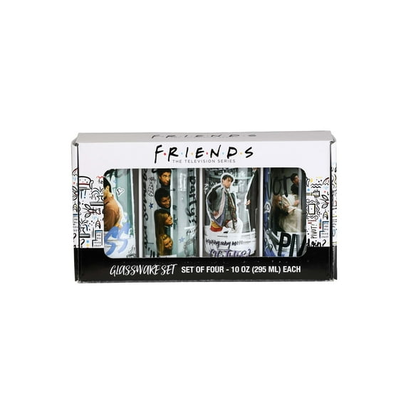 Friends Doodle Scene Quotes 4 pieces 10 ounces Glass Tumbler Set