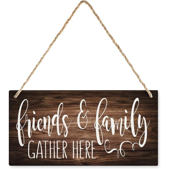 Friends & Family Gather Here Rustic Wood Plaque - 12 x 8 Inch Room Wall Decor, House Decor for Front Door