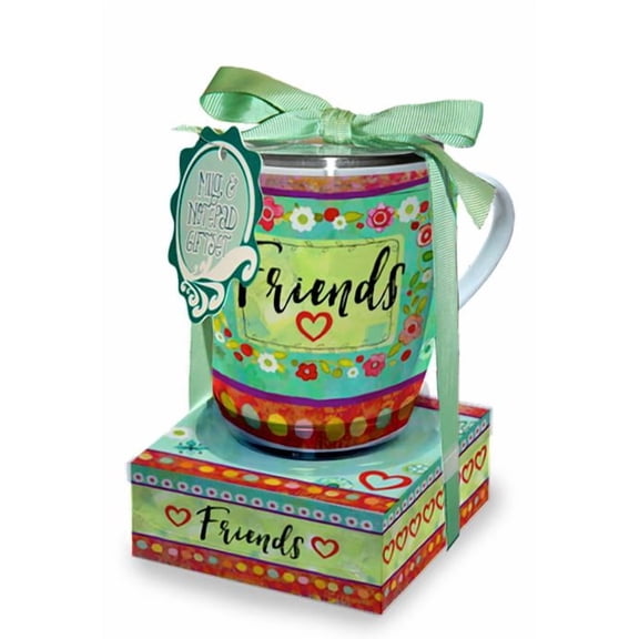 Friends Finish Laughing Floral Red 12 ounce Glossy Ceramic Mug and Note Stack