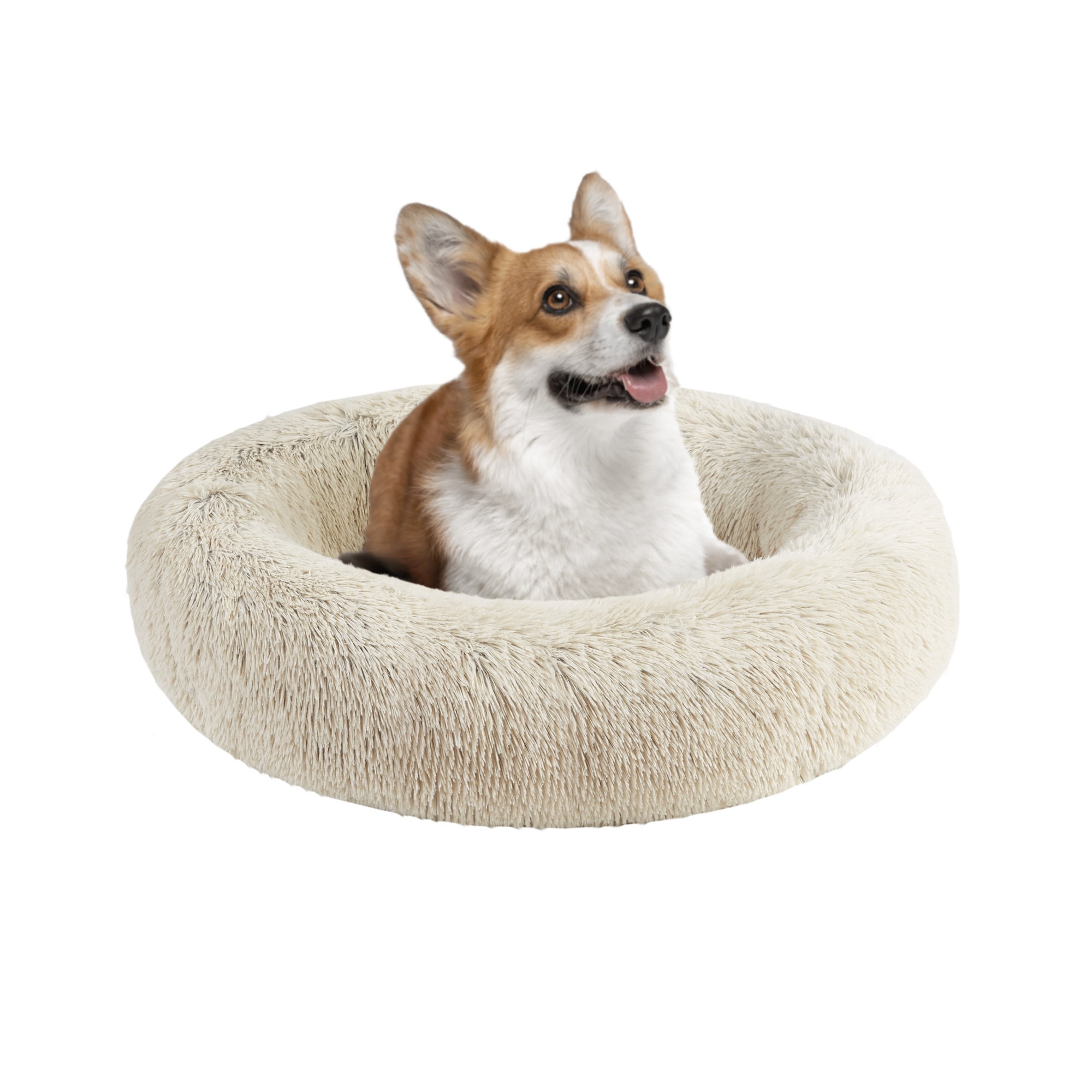 Tan Faux Fur Medium Orthopedic Elevated Pet Bed