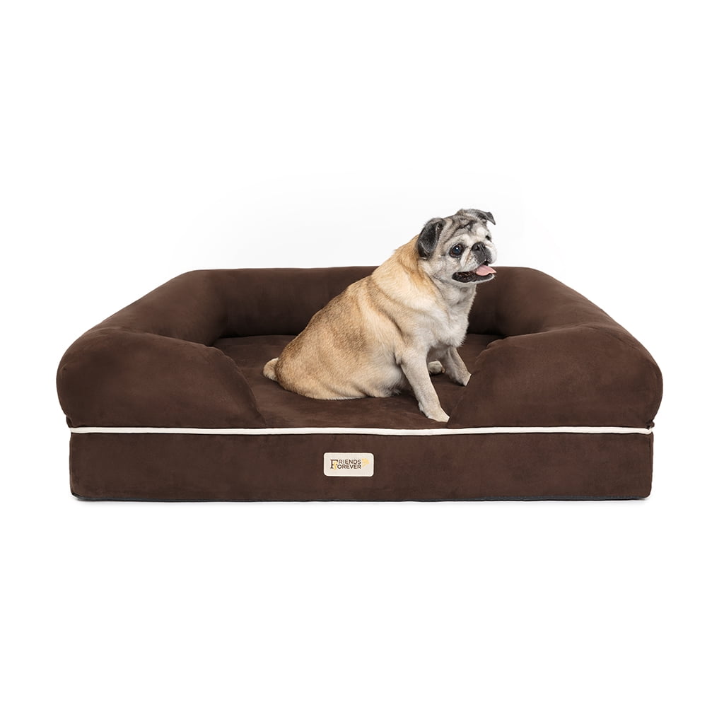 Large Brown Orthopedic Memory Foam Dog Bed with Bolster