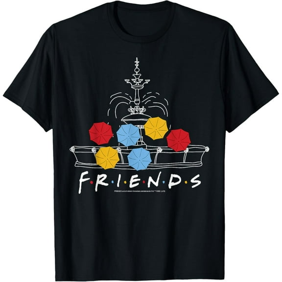 Friends Fountain Umbrella Logo Doodle T-ShirtMen and women, Black T-shirt, size: Extra large S-4XL