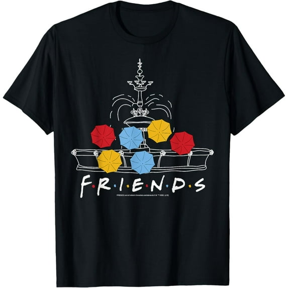 Friends Fountain Umbrella Logo Doodle T-ShirtMen and women, Black T-shirt, size: Extra large S-4XL