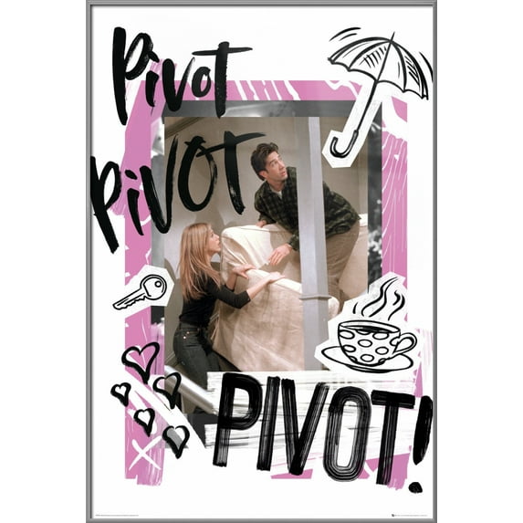 Friends - Framed TV Show Poster (Ross & Rachel - Couch - PIVot & PIVot & PIVot!) (Size: 24" X 36") (Silver Aluminum Frame)