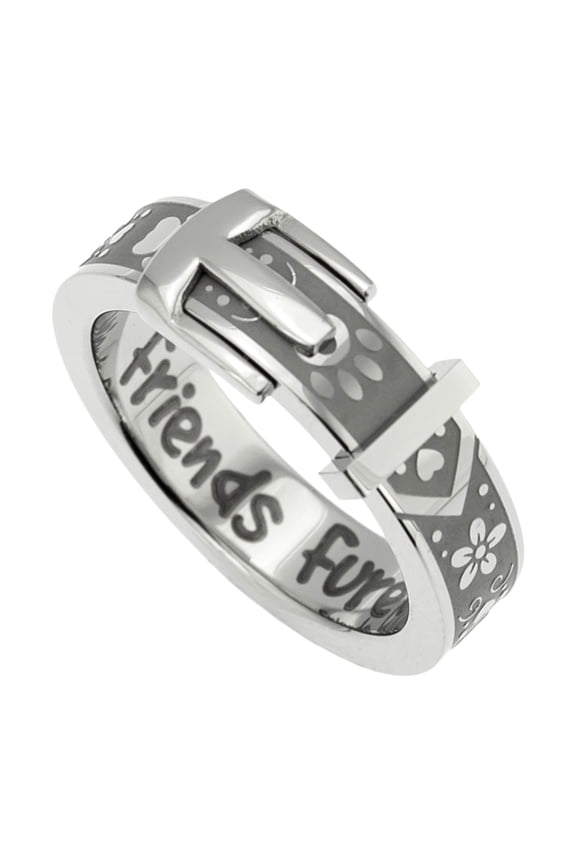 Friends Furever Stainless Steel Paw Print Heart Flower Collar Ring - Pet Memorial Jewelry Gift size 8