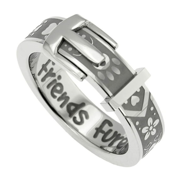 Friends Furever Stainless Steel Paw Print Heart Flower Collar Ring - Pet Memorial Jewelry Gift size 8