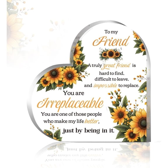 Friends Gifts for Women Friendship Bestie Plaque with Sunflower Pattern for Female Acrylic Heart-Shaped Keepsake for Sister on Christmas Thanksgiving Day Birthday Mother's Day