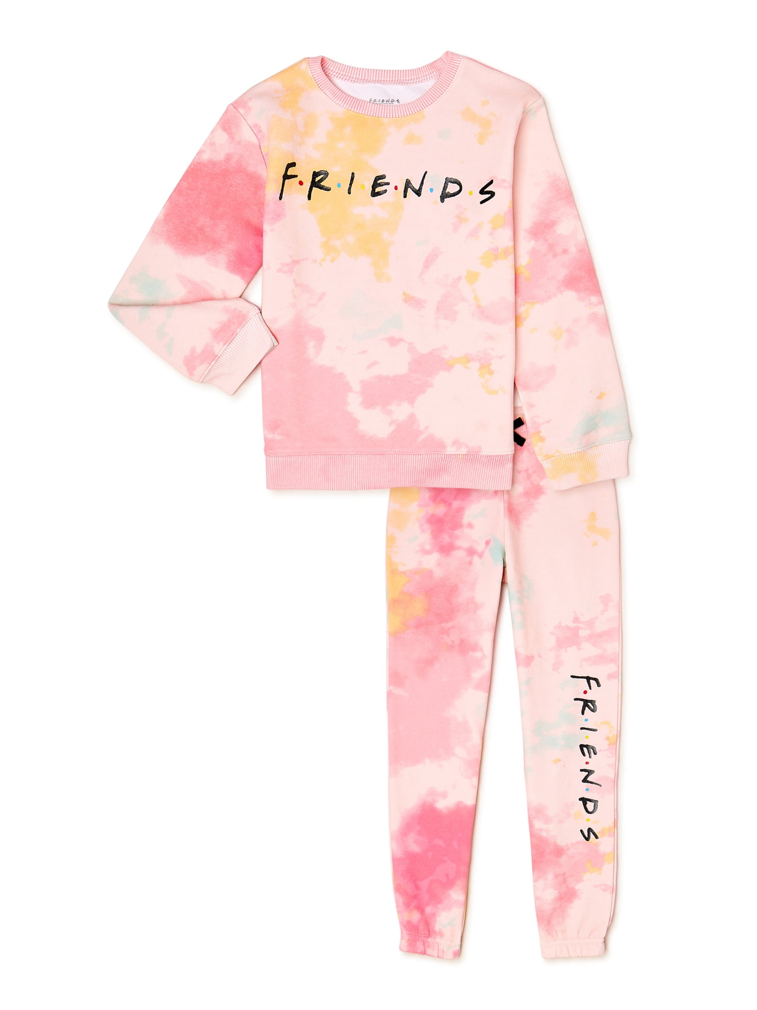 Friends Girls’ Tie-Dye Crewneck and Matching Joggers, 2-Piece Outfit ...