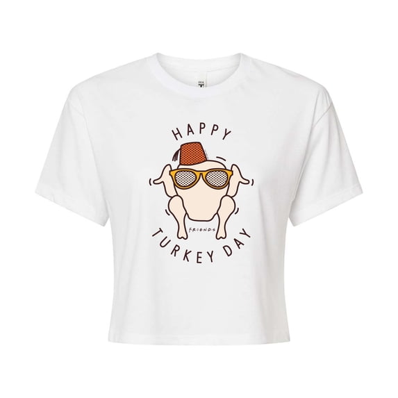 Friends - Happy Turkey Day - Juniors Cropped Cotton Blend T-Shirt