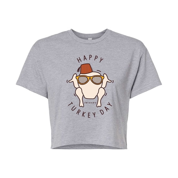 Friends - Happy Turkey Day - Juniors Cropped Cotton Blend T-Shirt