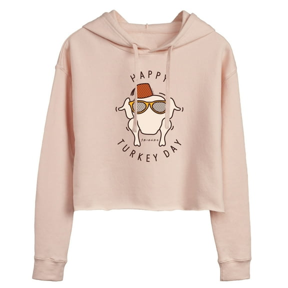 Friends - Happy Turkey Day - Juniors Cropped Pullover Hoodie