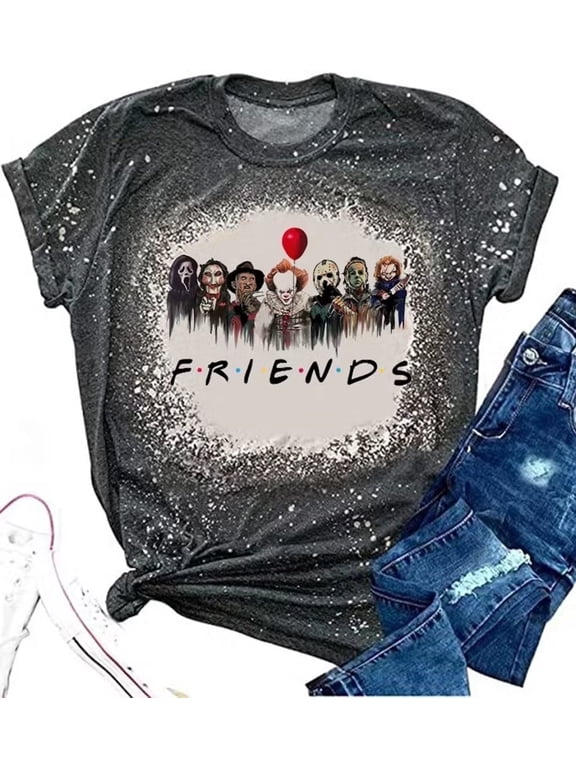 Halloween Shirt for Women Funny Novelty Horror Movie Graphic Halloween Holiday Tshirt Short Sleeve Horror Squad Tshirt