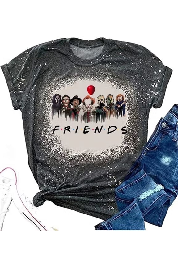 Halloween Shirt for Women Funny Novelty Horror Movie Graphic Halloween Holiday Tshirt Short Sleeve Horror Squad Tshirt