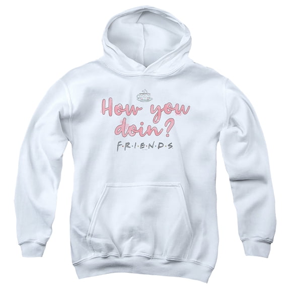 Friends How You Doin? Youth Kids Boy/Girls Pull-Over Hoodie, White, Medium