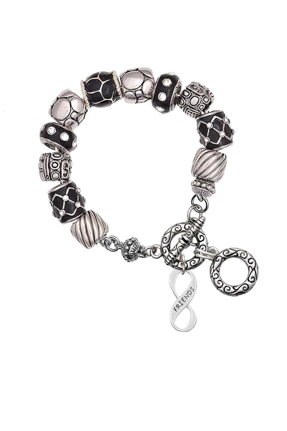 Friends Infinity Sign Black Pebble Bead Charm Bracelet