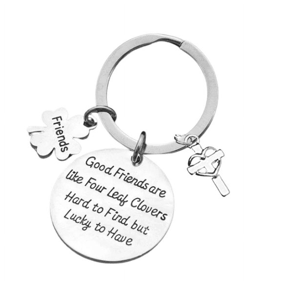 Friends Keychain - Good Friends are Like Four Leaf Clovers - Cross Charm