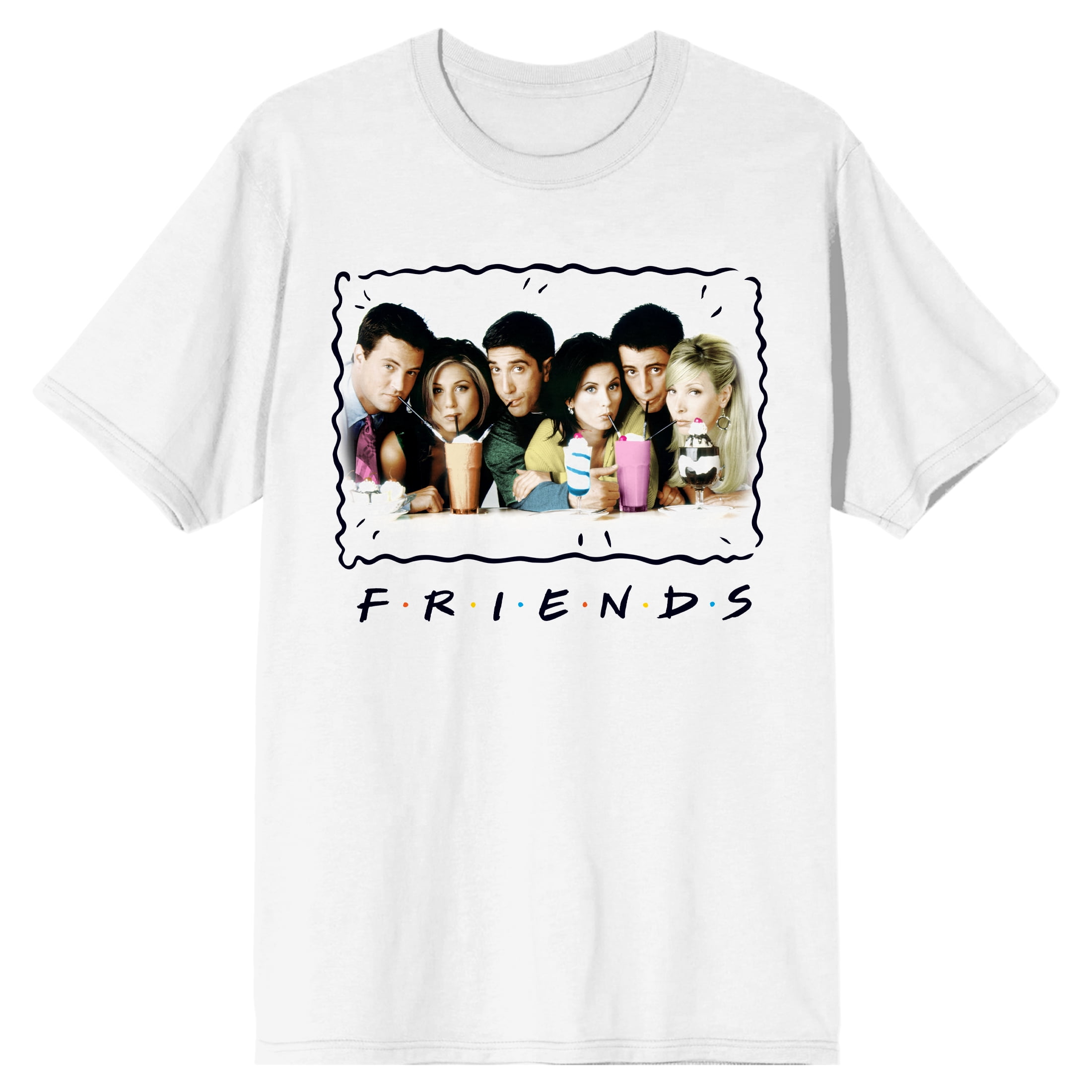 Friends Main Cast Sharing milkshakes Men's White T-shirt-Large ...